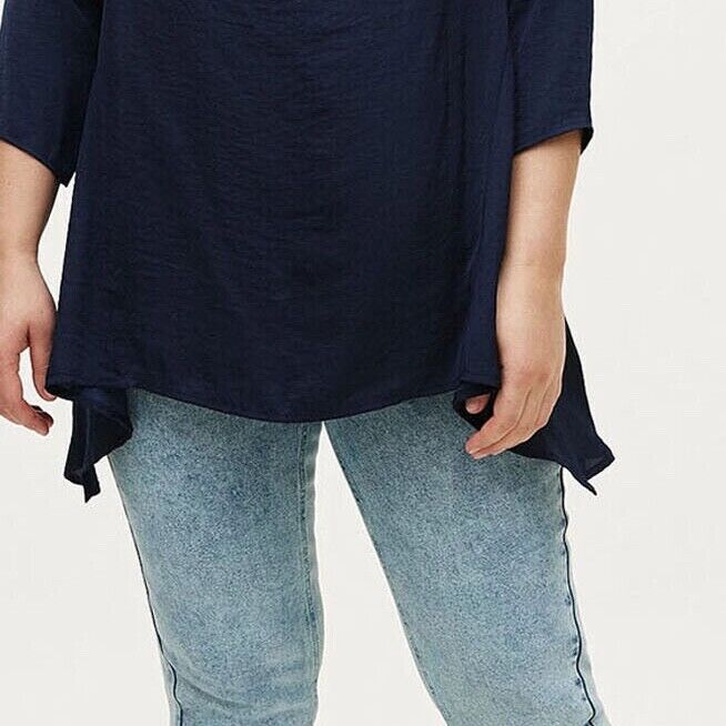 Navy Cowl neck Blouse Plus Size 16 18 20 22 24 28 30 32 Asymmetric Top 796