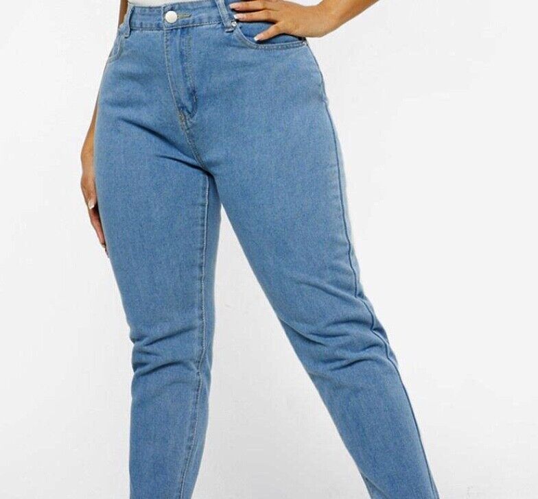 Boohoo Mom Jeans Plus Size 16 18 20 22 24 High rise Blue Denim Turn ups  461