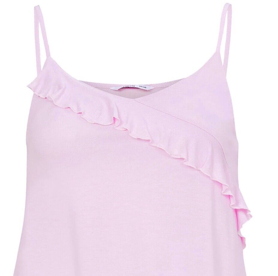 Pink Vest Top Size 18/20 Cami Long length Sleeveless T-shirt frill trim 740