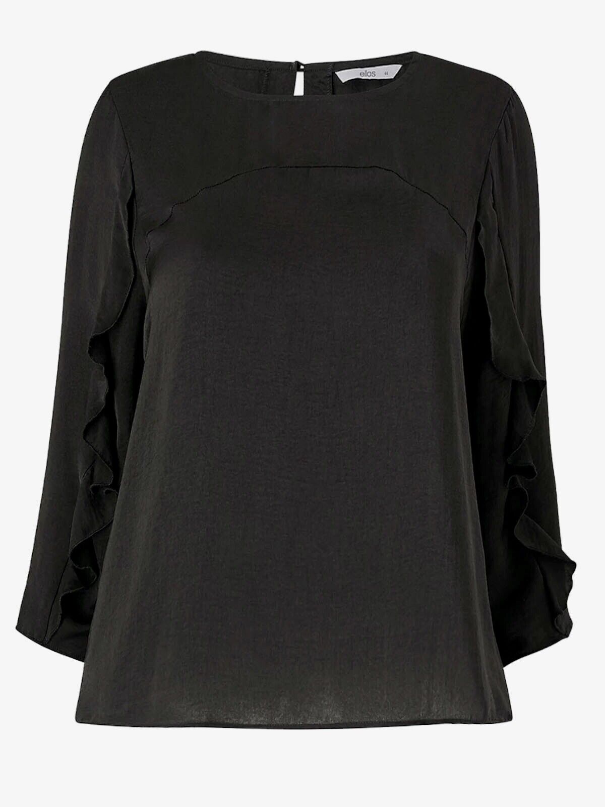 Black Satin Blouse Plus Size 18 20 22 24 26 28 30 Frill Sleeve Silky Top 790