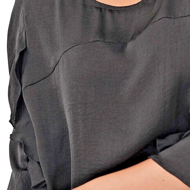 Black Satin Blouse Plus Size 18 20 22 24 26 28 30 Frill Sleeve Silky Top 790