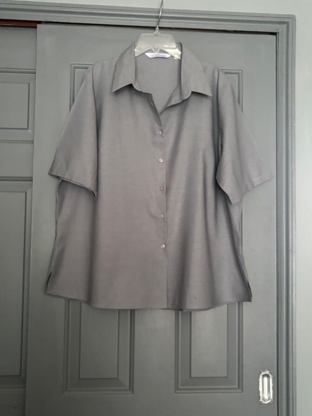 Women's Grey Short Sleeve Shirt Plus Size 18 20 22 24 26 28 30 Silver Blouse 787