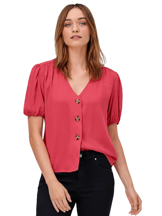 Button Front Blouse Plus Size 26 28 Red V neck Top Smart Evening 759