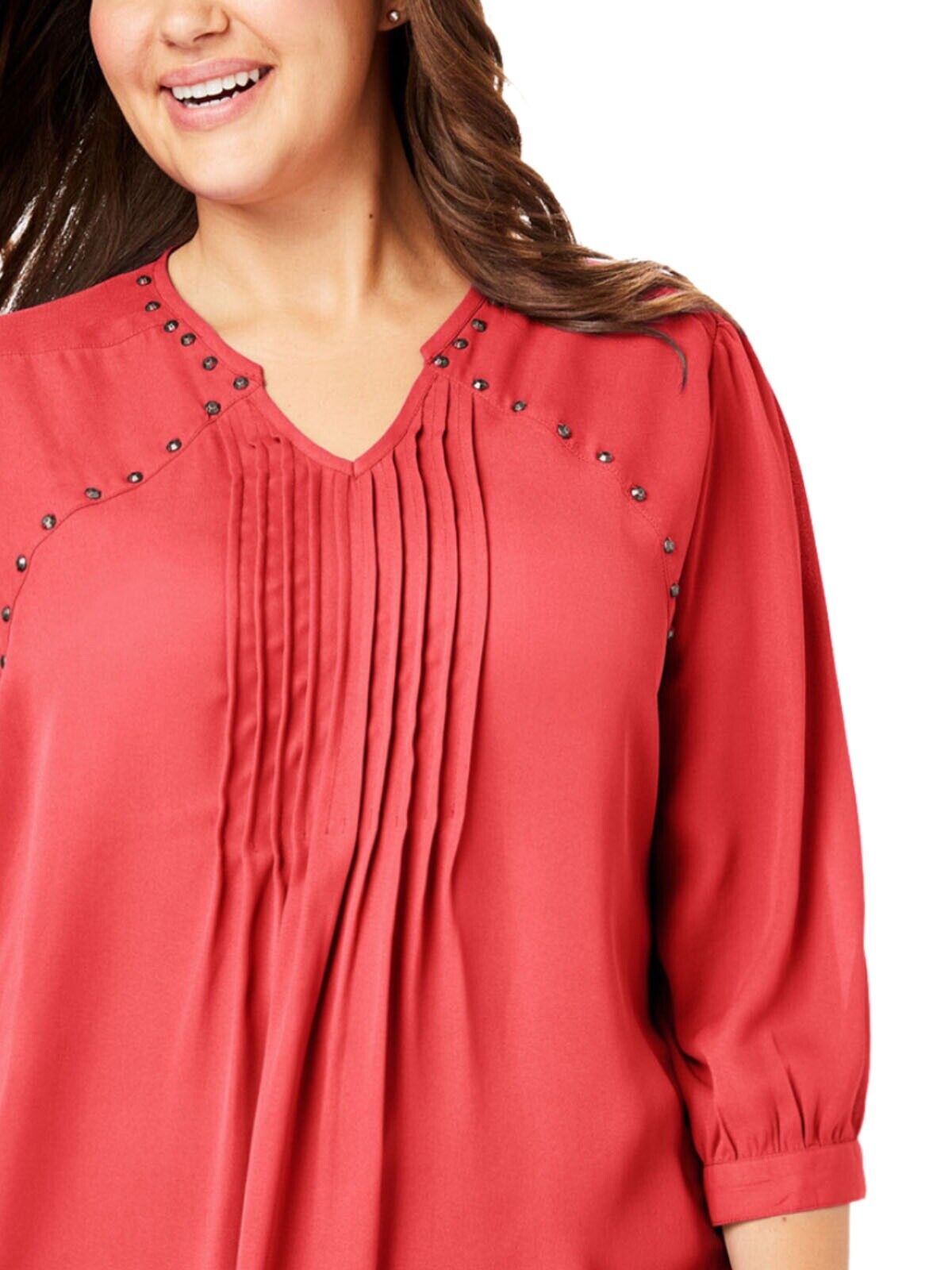 Woman Within Coral Pink Summer Blouse Plus Size 18/20 34/36 chiffon stud top 657