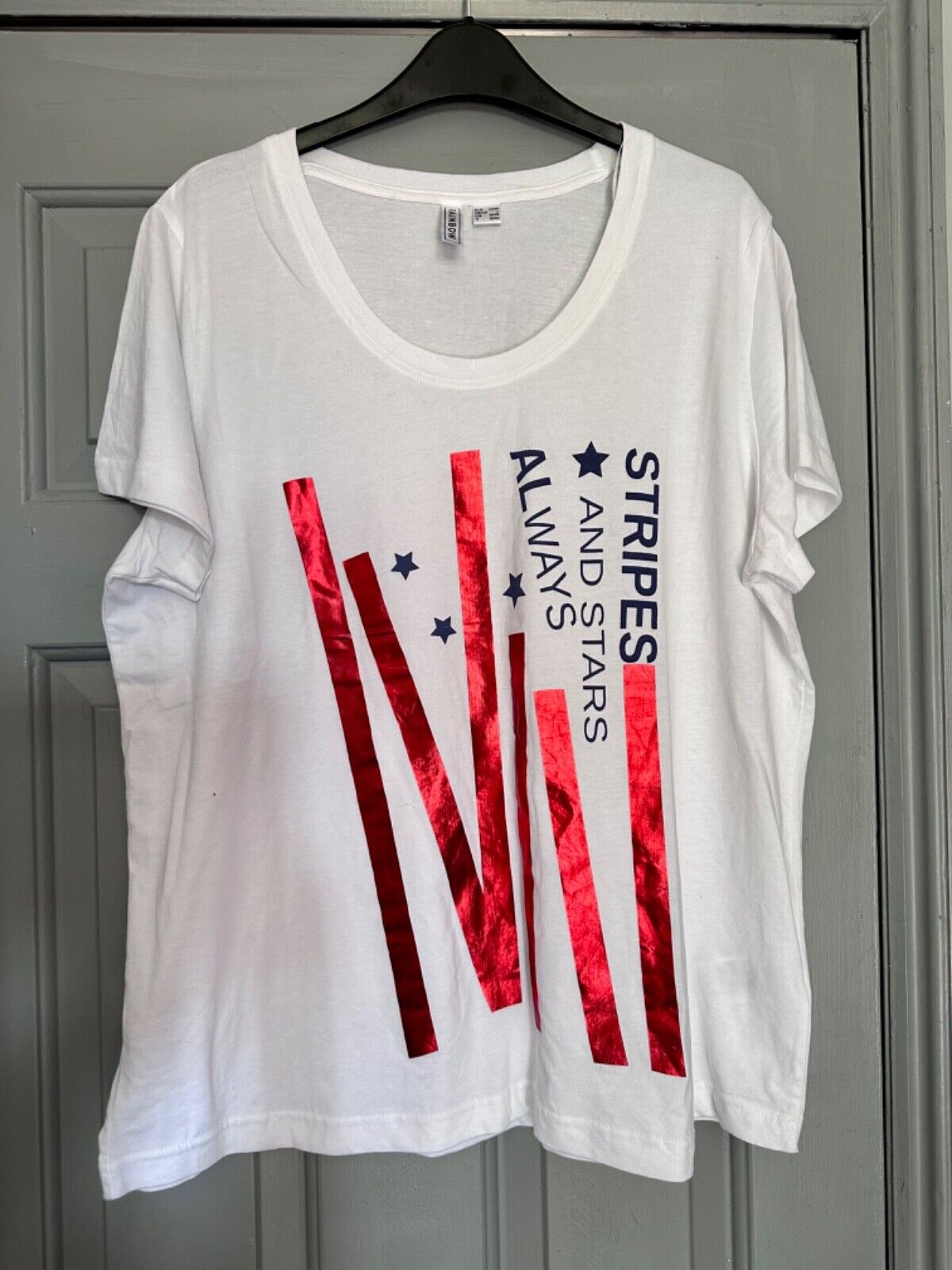 White Cotton USA Top Plus Size 18/20 22/24 American Stars & Stripes T-shirt  728