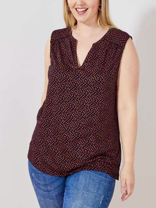 Black Sleeveless Jersey Top Plus Size 18/20 22/24 26/28 30/32 Red Spotted 688