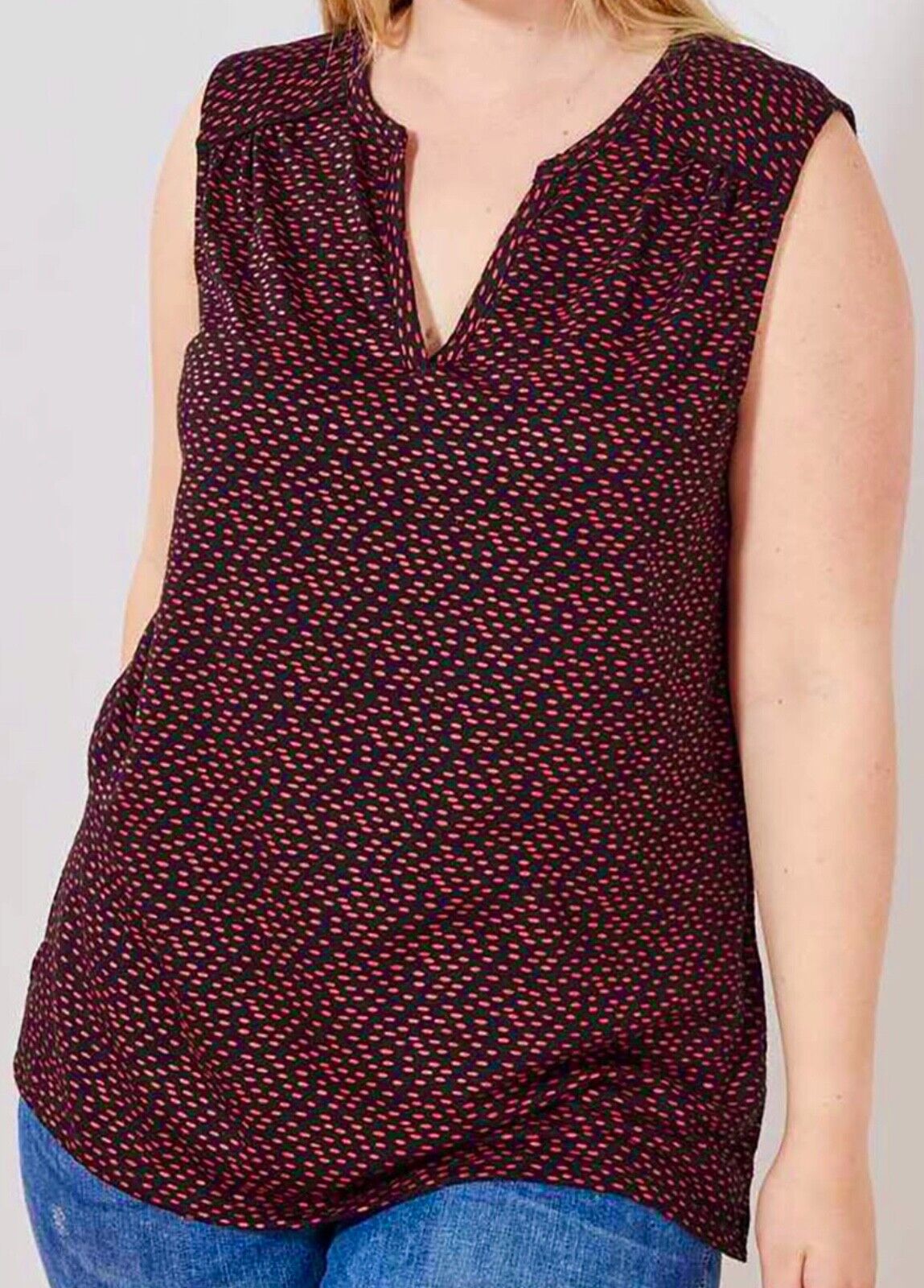 Black Sleeveless Jersey Top Plus Size 18/20 22/24 26/28 30/32 Red Spotted 688