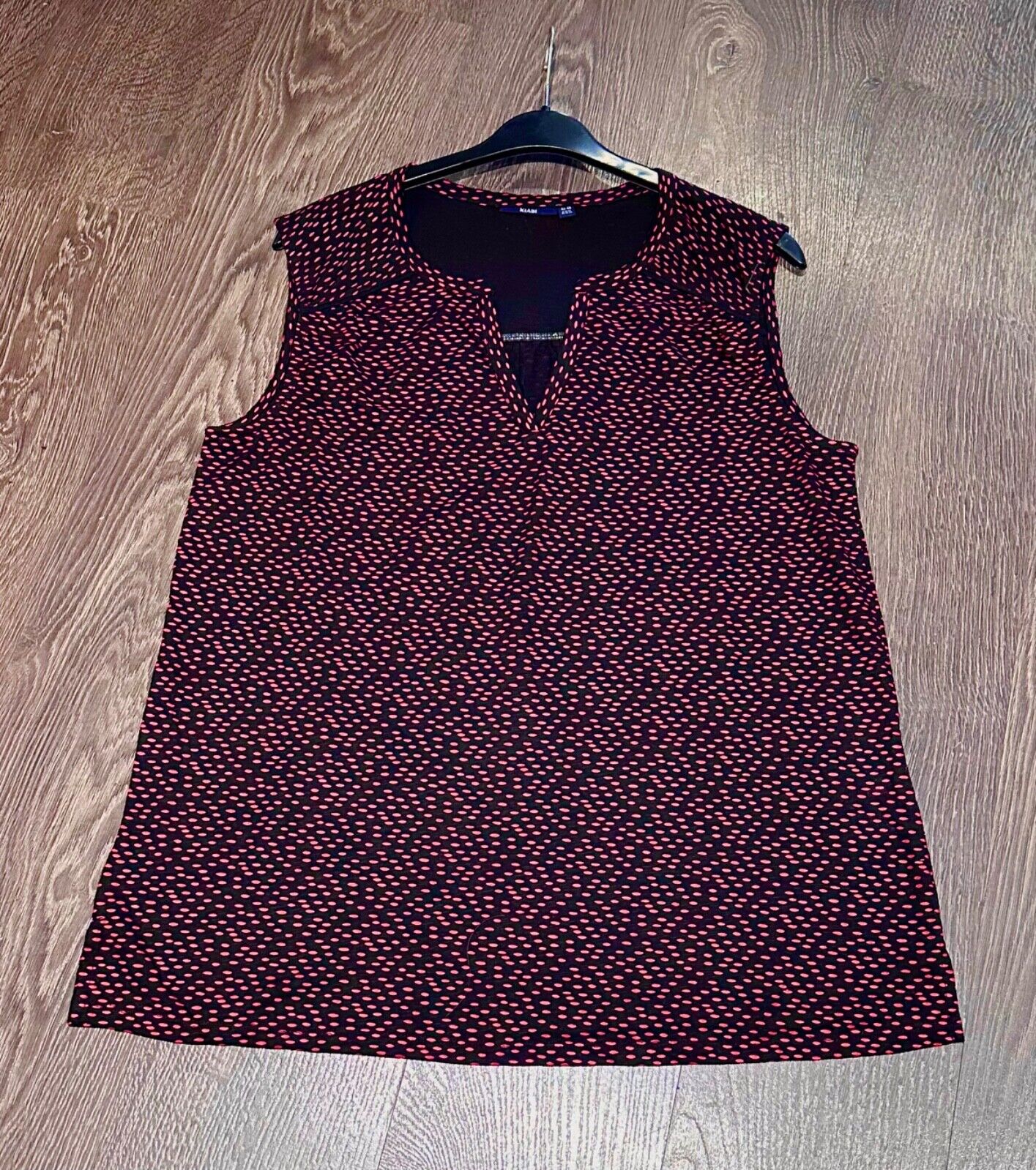 Black Sleeveless Jersey Top Plus Size 18/20 22/24 26/28 30/32 Red Spotted 688