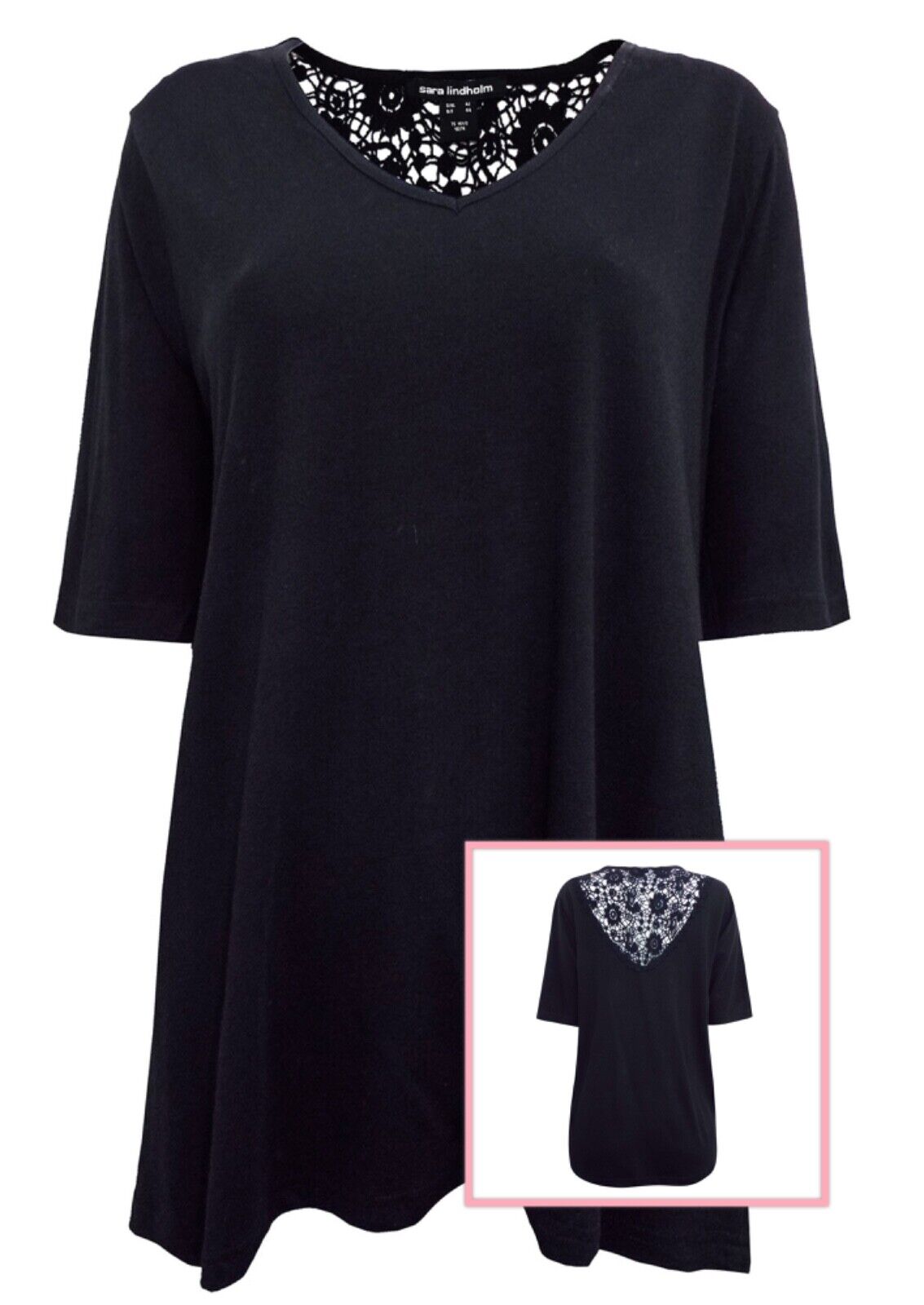 Black Lace Top Plus Size 16 20 26 V neck jersey Smart cotton blouse 519