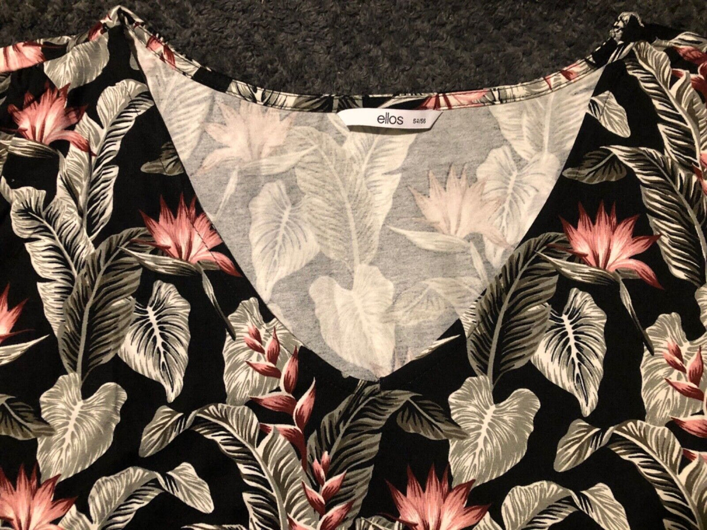 Black Jersey floral Top Plus Size 28, 30, 32, 34 V neck Smart print blouse  520