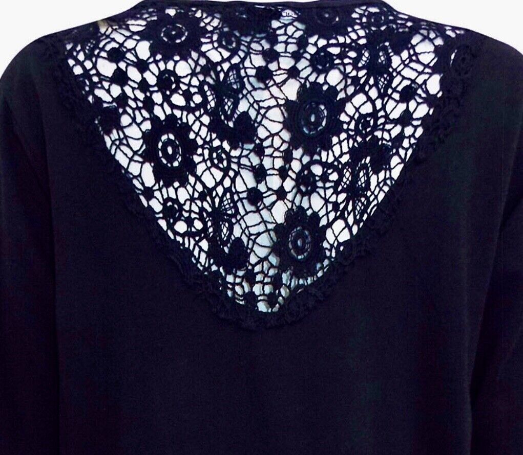 Black Lace Top Plus Size 16 20 26 V neck jersey Smart cotton blouse 519