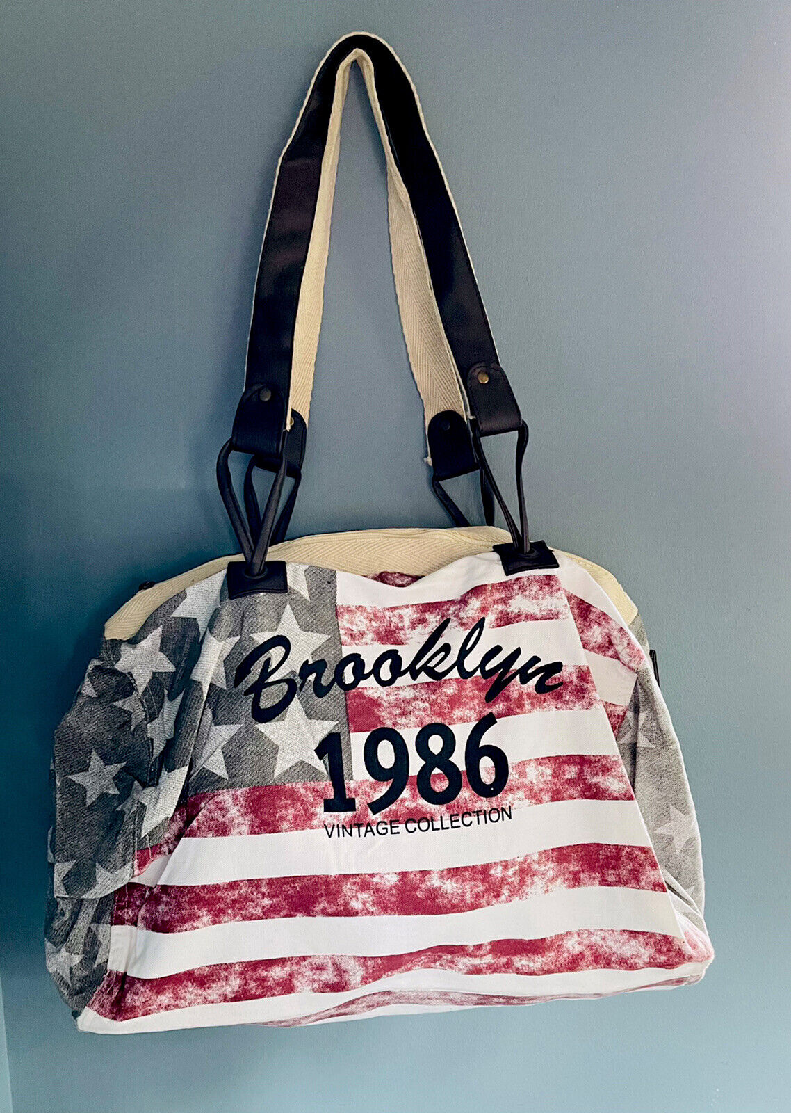 USA Bag Stars & Stripes Canvas Tote Flight Hold-all Vintage
