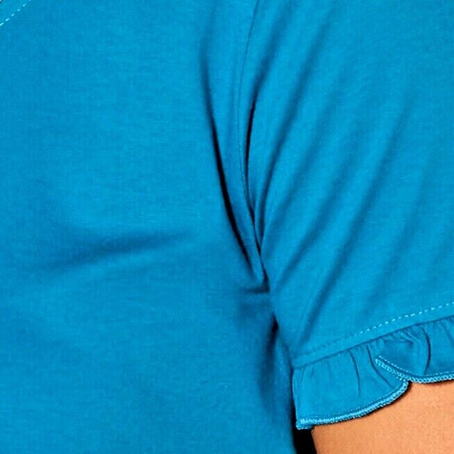 Pure Cotton Teal Top Plus Size 18/20 22/24 Ruffle trim stretch T-shirt 644