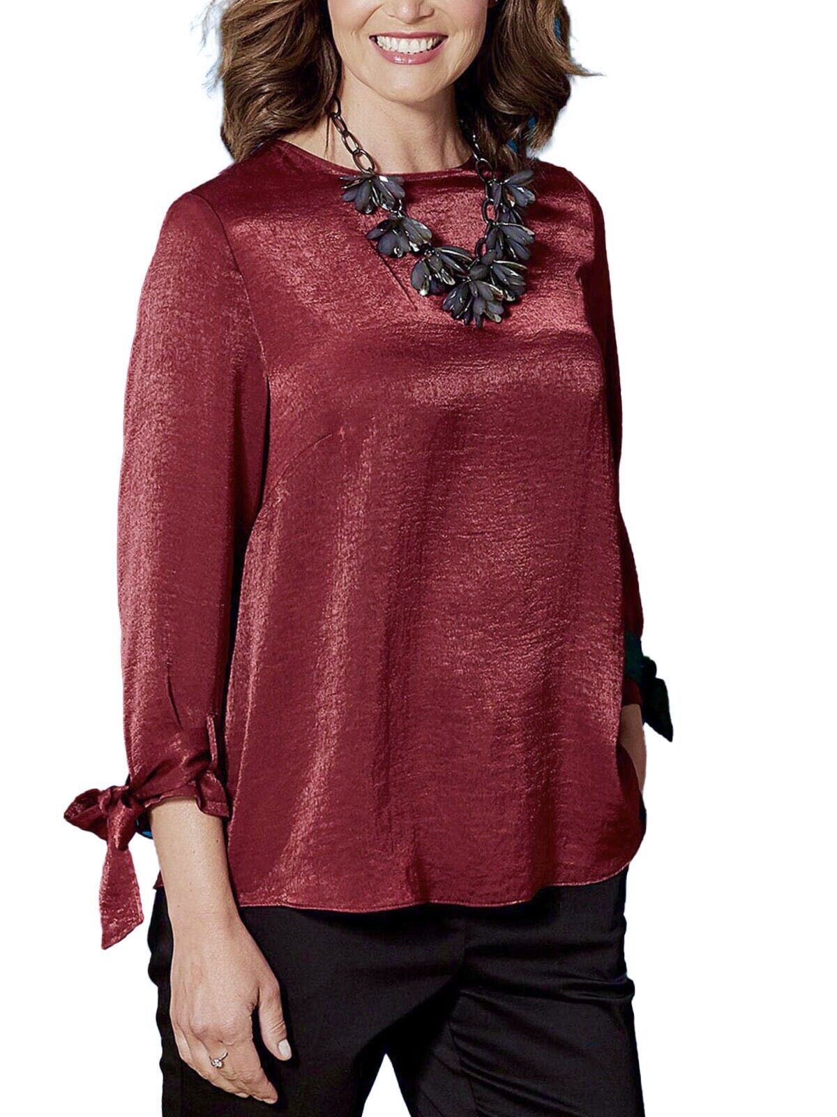 Burgundy Satin Blouse Plus Size 24, 26, 28, 30, 32 Plum Silk Evening Top 785