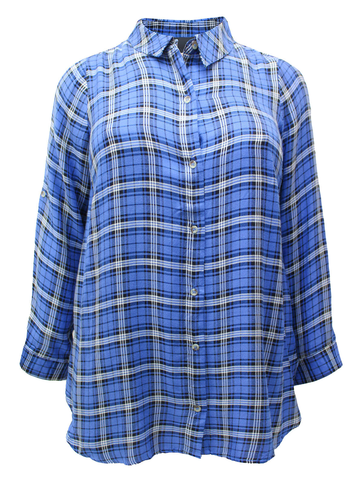 Women’s Blue Checked Shirt Plus Size 22/24 26/28 30/32  Roll tab sleeve New 786