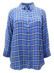 Women’s Blue Checked Shirt Plus Size 22/24 26/28 30/32  Roll tab sleeve New 786