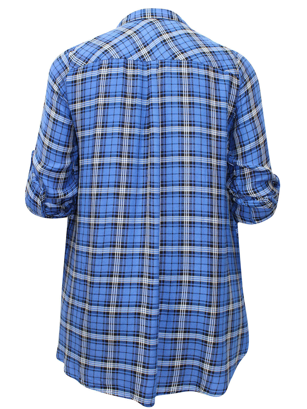 Women’s Blue Checked Shirt Plus Size 22/24 26/28 30/32  Roll tab sleeve New 786