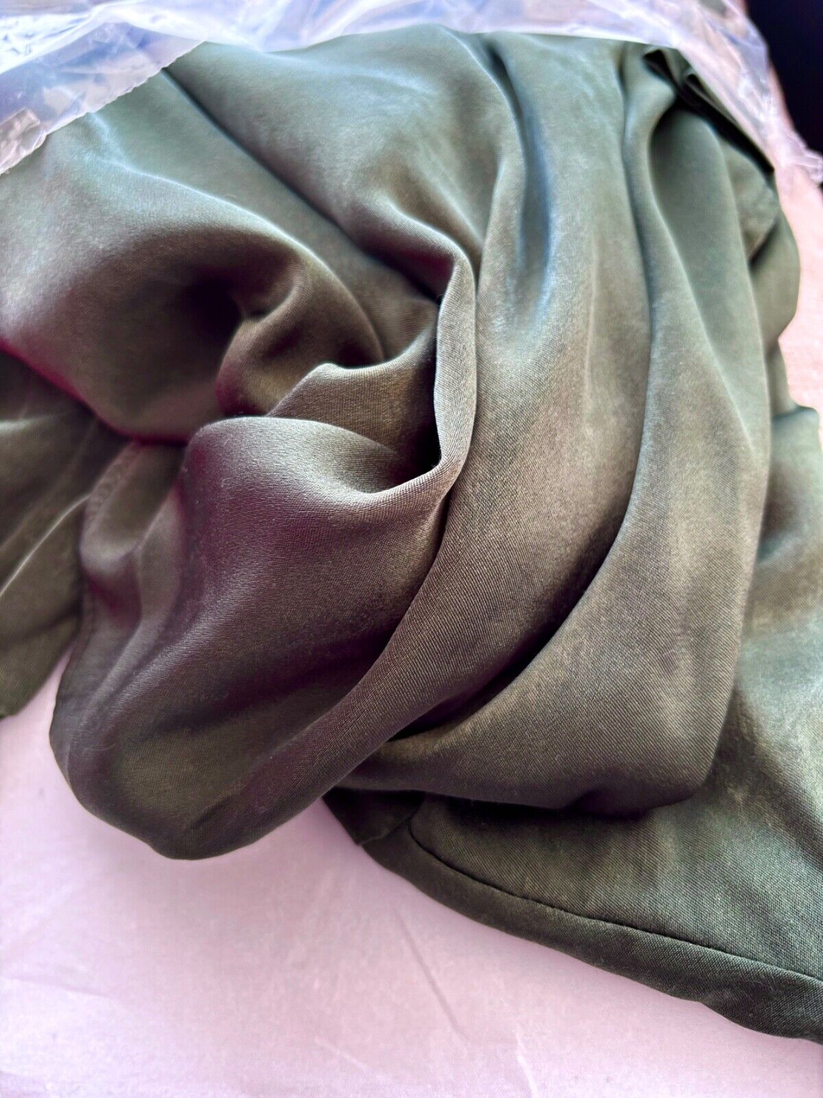 Satin Blouse Plus Size 28, 30, 32 Olive Green Silky Evening Top 30/32 New 784