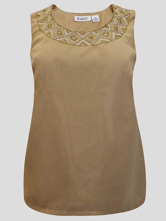 Gold Embellished Top Plus Size 28 30 32 34 Sleeveless sequin Cami Vest 491