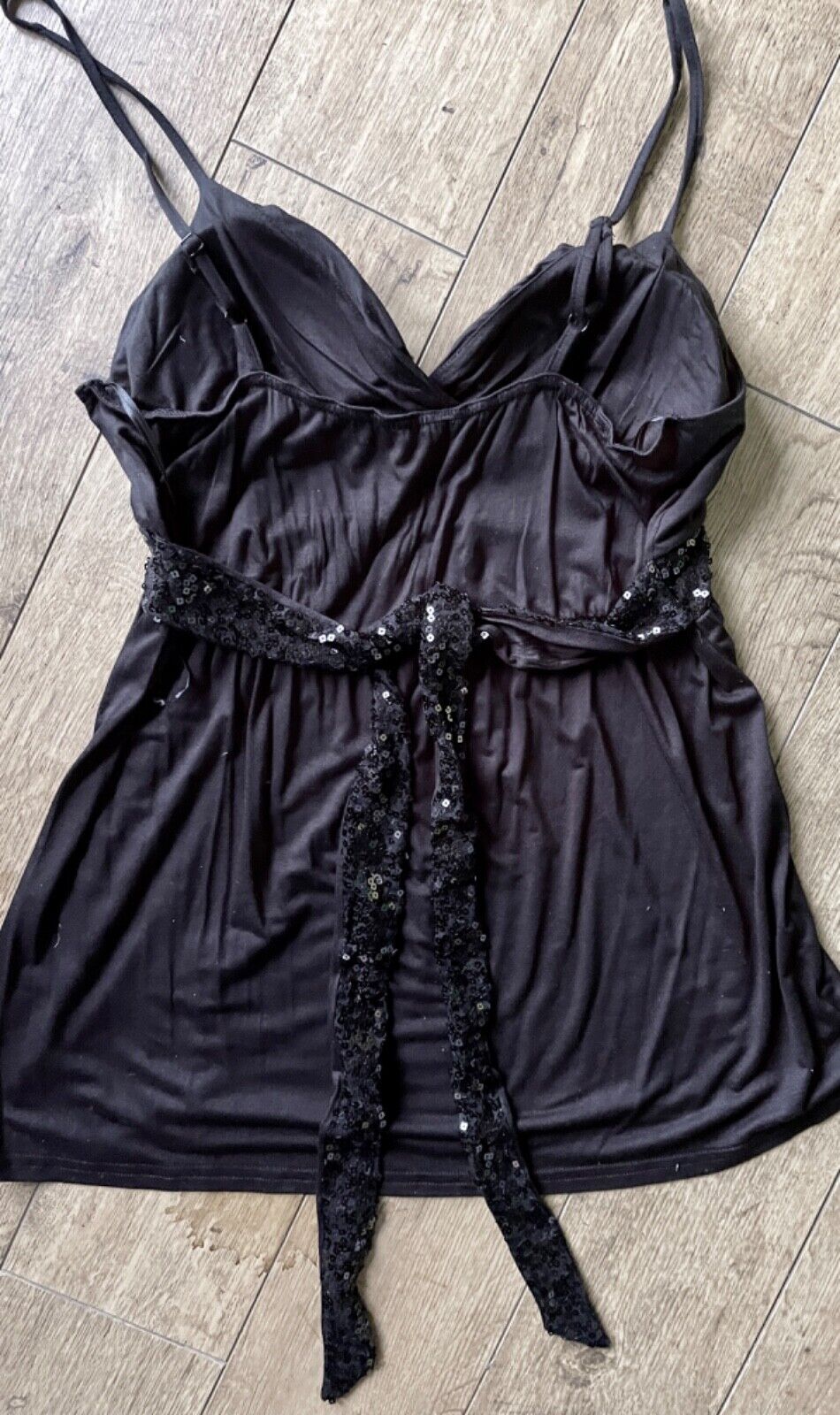 Ladies Black Strappy Sequin Top Size 16 18 20 22 24 Babydoll Party Vest 633