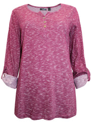 Pink Speckled Jersey Henley Top Plus Size 22/24 26/28 30/32 Roll tab sleeve 725