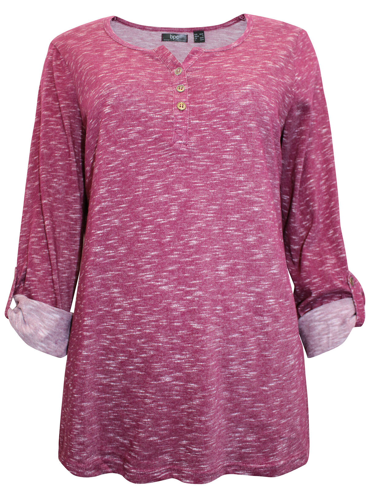 Pink Speckled Jersey Henley Top Plus Size 22/24 26/28 30/32 Roll tab sleeve 725