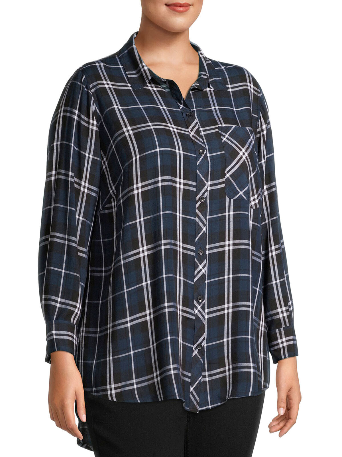 Womens Navy Checked shirt plus size 16 18/20 22/24 26/28 30/32 Plaid Blouse 629
