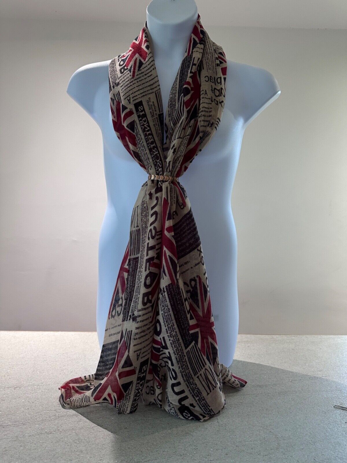 Vintage Union Jack Oversized Scarf London Bus Cowl Newspaper Print British Shawl
