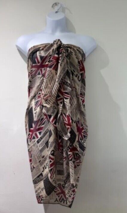 Vintage Union Jack Oversized Scarf London Bus Cowl Newspaper Print British Shawl