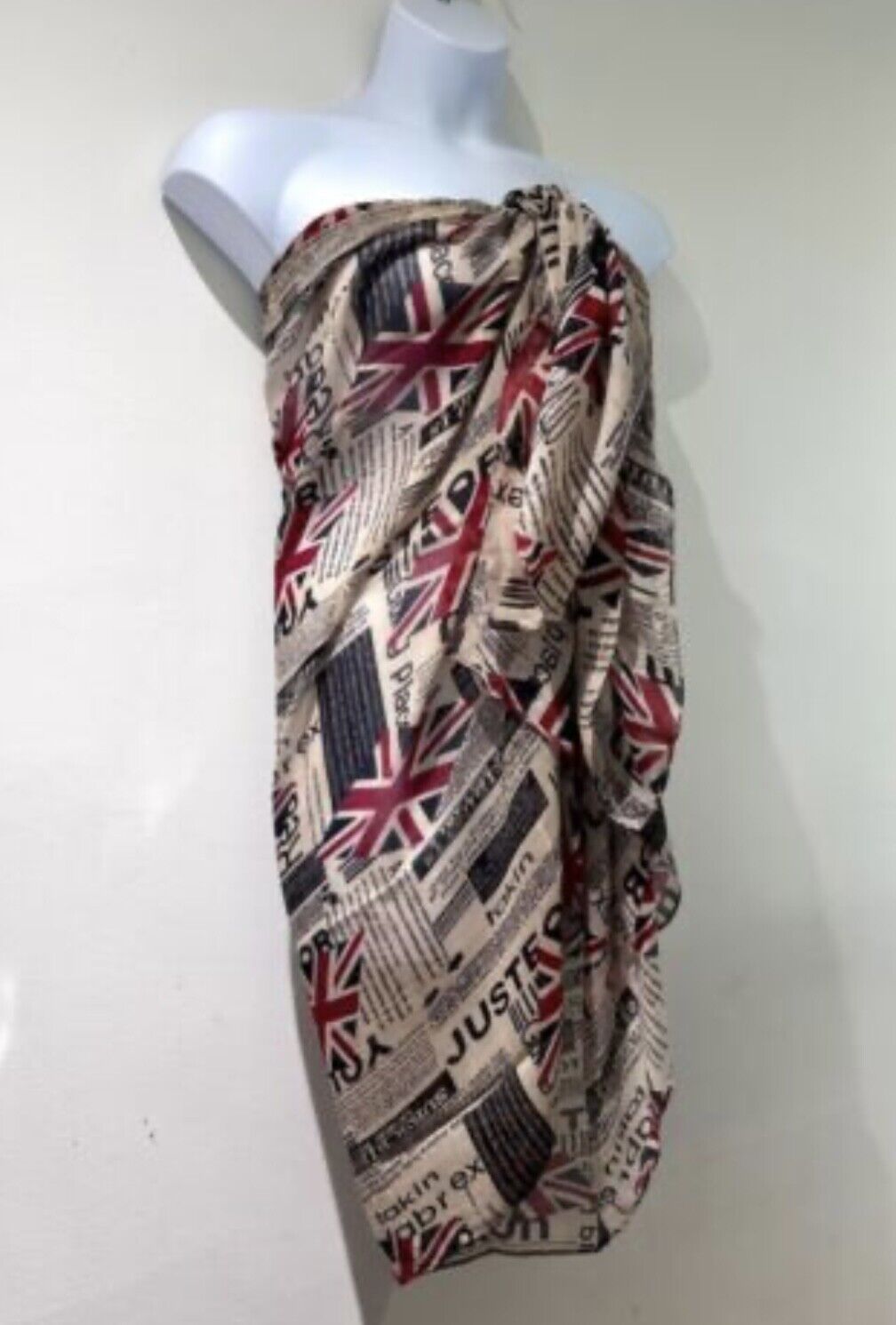 Vintage Union Jack Oversized Scarf London Bus Cowl Newspaper Print British Shawl