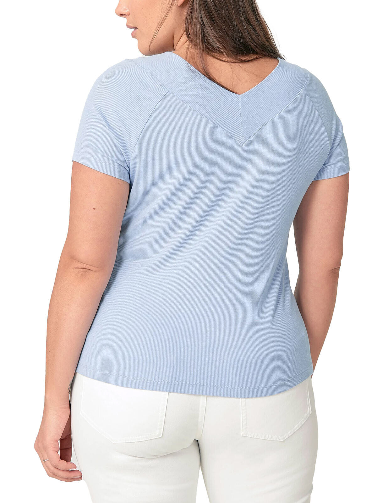 Paper + Tee Women's Plus-Size V-Neck Drape Top – Stretchy Blended Fabric, Short Sleeve Casual Top